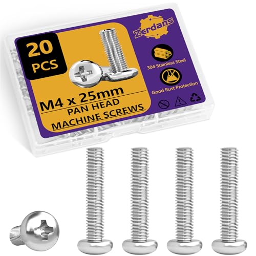20 Stück Möbelschrauben M4–304 Rostfrei| Linsenkopfschrauben Edelstahlschrauben-Griffschrauben für Möbelverbinder-M4 x 25 mm | Gewindeschrauben-Verbindungsschrauben-Schränke-Maschinenschrauben von ZerDans