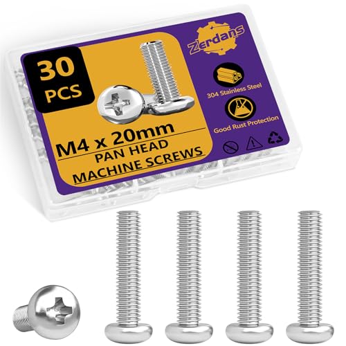 30 Stück Möbelschrauben M4–304 Rostfrei| Linsenkopfschrauben Edelstahlschrauben-Griffschrauben für Möbelverbinder-M4 x 20 mm | Gewindeschrauben-Verbindungsschrauben-Schränke-Maschinenschrauben von ZerDans