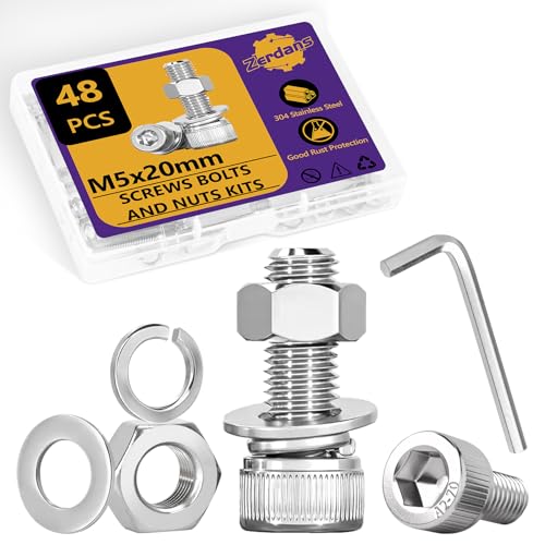 48 Stk M5 Schrauben Set, M5x20mm Sechskantschrauben Muttern Set, Edelstahl Zylinderschrauben Innensechskant Schrauben mit Muttern und Unterlegscheiben Set, Maschinenschrauben Gewindeschrauben Sortimen 48 Stk M5 Schrauben Set, M5x20mm Sechskantschrauben Muttern Set, Edelstahl Zylinderschrauben Innensechskant Schrauben mit Muttern und Unterlegscheiben Set, Maschinenschrauben Gewindeschrauben Sortimen von ZerDans