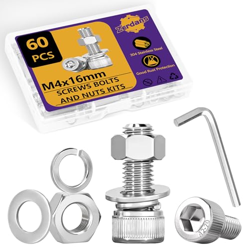 60 Stk M4 Schrauben Set, M4x16mmSechskantschrauben Muttern Set, Edelstahl Zylinderschrauben Innensechskant Schrauben mit Muttern und Unterlegscheiben Set, Maschinenschrauben Gewindeschrauben Sortiment 60 Stk M4 Schrauben Set, M4x16mmSechskantschrauben Muttern Set, Edelstahl Zylinderschrauben Innensechskant Schrauben mit Muttern und Unterlegscheiben Set, Maschinenschrauben Gewindeschrauben Sortiment von ZerDans