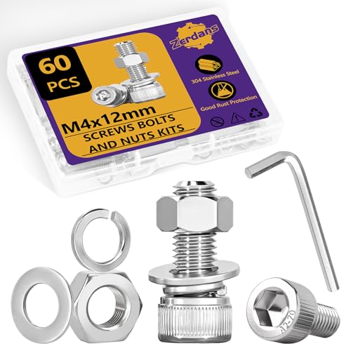 60Stk M4 Schrauben Set, M4x12mm Sechskantschrauben Muttern Set, Edelstahl Zylinderschrauben Innensechskant Schrauben mit Muttern und Unterlegscheiben Set, Maschinenschrauben Gewindeschrauben Sortiment 60Stk M4 Schrauben Set, M4x12mm Sechskantschrauben Muttern Set, Edelstahl Zylinderschrauben Innensechskant Schrauben mit Muttern und Unterlegscheiben Set, Maschinenschrauben Gewindeschrauben Sortiment von ZerDans