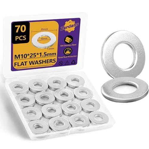 Unterlegscheiben M10 Große, ZerDans 70 Stück Beilagscheiben Edelstahl A2 V2A 304, Karosseriescheiben Unterlegscheibe M10 x 25mm, Metallscheiben für Schrauben & Muttern & Gewindestange von ZerDans