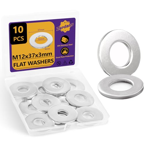 Unterlegscheiben M12 Große, ZerDans 10 Stück Beilagscheiben Edelstahl A2 V2A 304, Karosseriescheiben Unterlegscheibe M12 x 37mm, Metallscheiben für Schrauben & Muttern & Gewindestange von ZerDans
