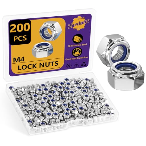 M4 Muttern Edelstahl A2 V2A Selbstsichernde Muttern, 200 Stück DIN985 Sicherungsmuttern Sechskantmuttern Sechskantmutter Niro Stoppmuttern Selbstsichernde Kontermuttern Set von ZerDans