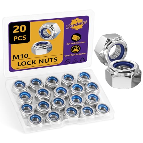 M10 Muttern Edelstahl A2 V2A Selbstsichernde Muttern, 20 Stück DIN985 Sicherungsmuttern Sechskantmuttern Sechskantmutter Niro Stoppmuttern Selbstsichernde Kontermuttern Set von ZerDans