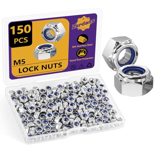 M5 Muttern Edelstahl A2 V2A Selbstsichernde Muttern, 150 Stück DIN985 Sicherungsmuttern Sechskantmuttern Sechskantmutter Niro Stoppmuttern Selbstsichernde Kontermuttern Set von ZerDans