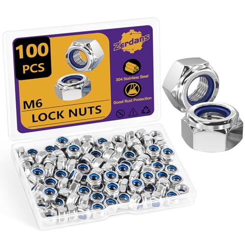 M6 Muttern Edelstahl A2 V2A Selbstsichernde Muttern, 100 Stück DIN985 Sicherungsmuttern Sechskantmuttern Sechskantmutter Niro Stoppmuttern Selbstsichernde Kontermuttern Set von ZerDans