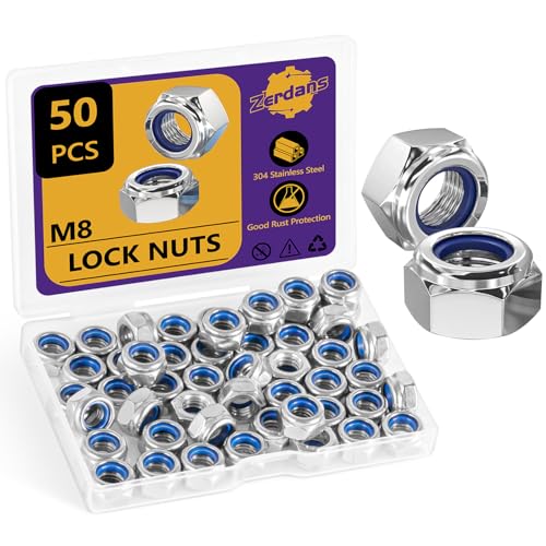 M8 Muttern Edelstahl A2 V2A Selbstsichernde Muttern, 50 Stück DIN985 Sicherungsmuttern Sechskantmuttern Sechskantmutter Niro Stoppmuttern Selbstsichernde Kontermuttern Set von ZerDans