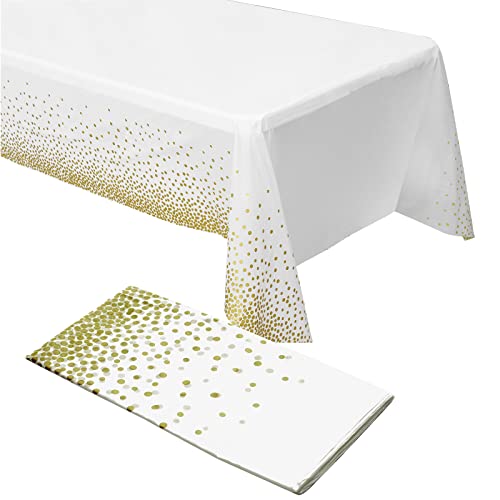 Kunststoff-Tischdecke, weiß und goldfarben, für Partys, 137 x 274 cm, dekorativ, langlebig, wasserdicht und knitterfrei, weiße Tischdecke für Hochzeiten, Partys von ZeriTlolen