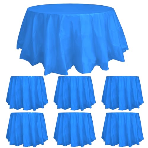 ZeriTlolen Runde Einweg-Tischdecken, 213,4 cm, Kunststoff, blau, Einweg-Tischdecken, PEVA, wasserabweisend, Tischdecke für Hochzeit, Bankett, Restaurant, Grillparty, feines Essen, Hochzeit (Blau, 6 von ZeriTlolen