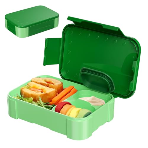Zeripikfoasp Brotdose Kinder mit Fächern 900ML, Lunchbox Grün Bento Box BPA-frei, Jausenbox Auslaufsichere für Mikrowellen und SpüLmaschinen, Brotzeitbox für Schule, Arbeit, Picknick von Zeripikfoasp