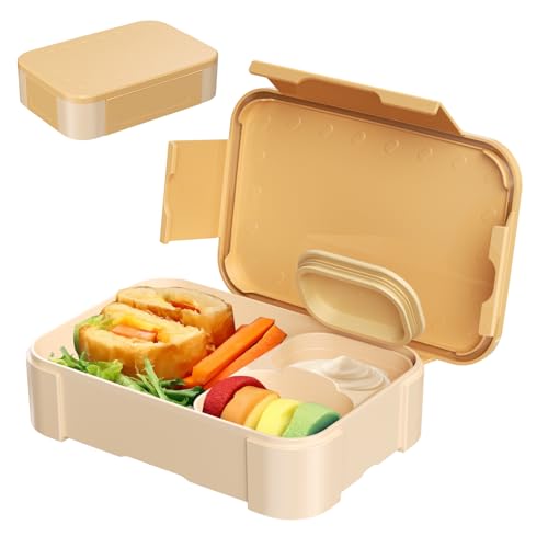 Zeripikfoasp Brotdose Kinder mit Fächern 900ML, Lunchbox Khaki Bento Box BPA-frei, Jausenbox Auslaufsichere für Mikrowellen und SpüLmaschinen, Brotzeitbox für Schule, Arbeit, Picknick von Zeripikfoasp