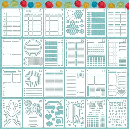 Zernblend Sashiko, 24 Stück Schablonen (7 x 5 Zoll), Sashiko Set Anfänger,Scrapbooking Handwerk Deko, Handquilten, Prägeschablonen, Journal Schablonen von Zernblend