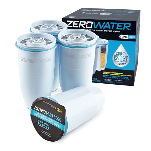 Zerowater 5-Stufiger Wasserfilter Ersatz, Wasseraufbereiter Trinkwasser - NSF-Zertifiziert zur Reduzierung von Blei, Anderen Schwermetallen und PFOA/PFOS - Wasserfilter Kartuschen 4er-Pack, Weiß von ZeroWater