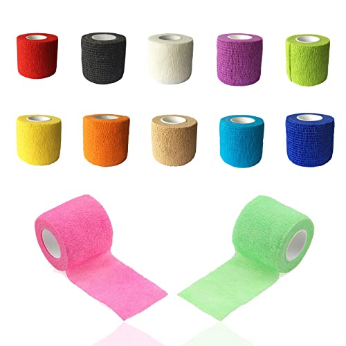 ZeroNine 12 Stück Selbstklebender Verband, 5cm x4, 5 m Fixierbinde, Tierverband, Haftbandage, Pet Vet Wrap Selbst den Verbände Binde für Katze, Hund, Pferd, Elastisch, Wasserabweisend, Atmungsaktiv von ZeroNine