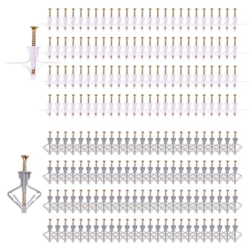 400 Stück Gipskartondübe Hohlraumdübel mit Schrauben,200 Holraumdübelset+200 Expansion Screw,Schrauben und Dübel Sortiment Kit,Spreizdübel für Gipskartonplatten Hohlwand Hohldecken Beton Ziegeln von ZeroNine