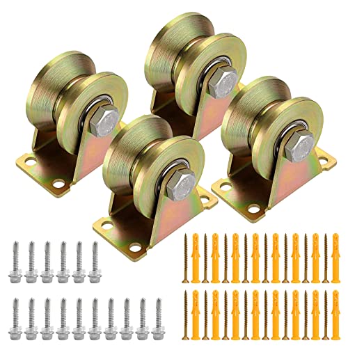 Umlenkrollen für Seile,4 Stücke V-Nut-Stahl-Lenkrolle,Seilrollen Lenkrolle mit Expansionsrohre und selbstschneidende Schrauben,Schwerlastrollen für Stahlseile,Wäscheleine,Rolltore,Industriemaschinen von ZeroNine