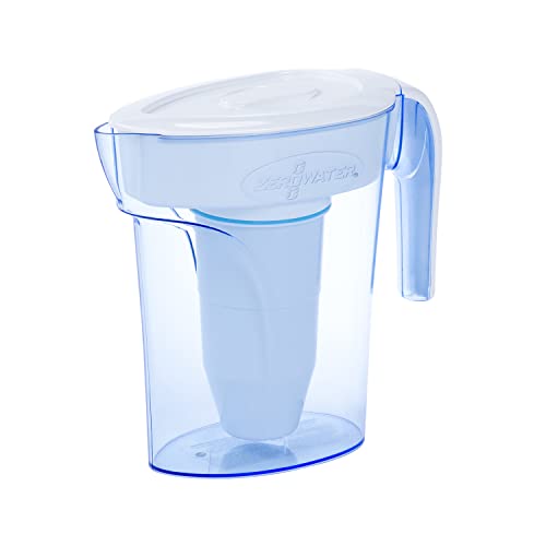 ZeroWater 5-Stufige Filterkanne für Trinkwasser mit 1,4 L - NSF-Zertifizierte Wasserfilter Kanne, um Blei, Andere Schwermetalle und PFOA/PFOS zu Reduzieren - in Weiß und Blau von ZeroWater