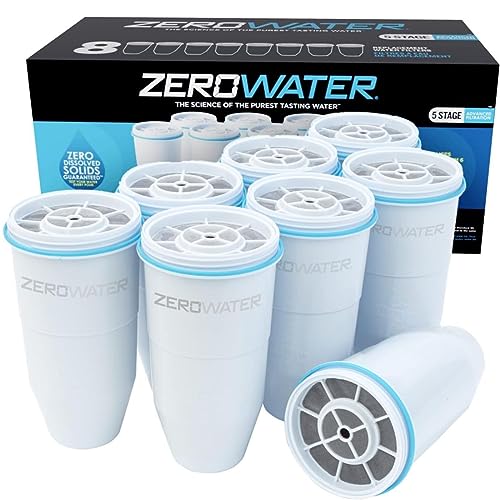 ZeroWater 5-Stufiger Wasserfilter Ersatz, Wasseraufbereiter Trinkwasser - NSF-Zertifiziert zur Reduzierung von Blei, Anderen Schwermetallen und PFOA/PFOS - Wasserfilter Kartuschen 8er-Pack, Weiß von ZeroWater