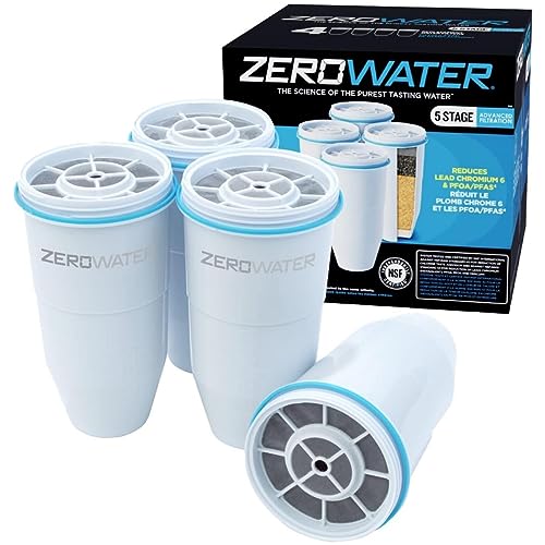 Zerowater 5-Stufiger Wasserfilter Ersatz, Wasseraufbereiter Trinkwasser - NSF-Zertifiziert zur Reduzierung von Blei, Anderen Schwermetallen und PFOA/PFOS - Wasserfilter Kartuschen 4er-Pack, Weiß von ZeroWater