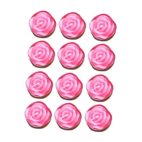 Zerodeko 12 Stk hochzeitskerze babyshowerparty rauchlose Rosenkerzen kleine Votivkerzen hochzeitsdeko Bienenwachs Rosenblumenkerzen rauchlose Kerzen Handbuch schmücken Rosa von Zerodeko
