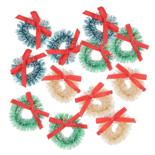 Zerodeko 12 Stück Teiliges Mini-weihnachtskranz Sisal mit Schleifen Kleine Bunte Weihnachtsdeko für Haus Spielhaus und Festliche Dekoration Natürliche Girlande in Grün von Zerodeko