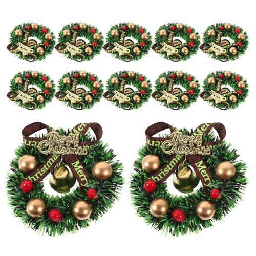 Zerodeko 12 Stück Weihnachtskranz-Ornamente, Schleife, Mini-Künstliche Girlande, Sisalbaum, hängendes Dekor mit Frohe Weihnachten-Schild für Puppenhaus von Zerodeko
