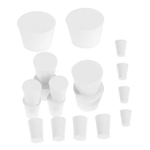 Zerodeko 18 Stück Teiliges Gummi Stopfen Labordichtungen Tapered Vollgummi Kegelstopfen für Versiegelung von Kolben und Flaschen in Laboranwendungen bis Größenmix Weiß von Zerodeko