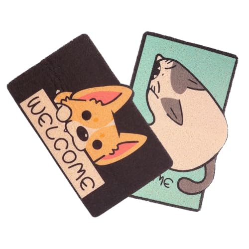 Zerodeko 2 Stück Badematte rutschfest und Saugfähig Waschbare Fußmatte für Badezimmer und Eingangsbereich Komfortabel und Praktisch mit Lustigen Tiermotiven Schwarz Corgi Grün Katze von Zerodeko