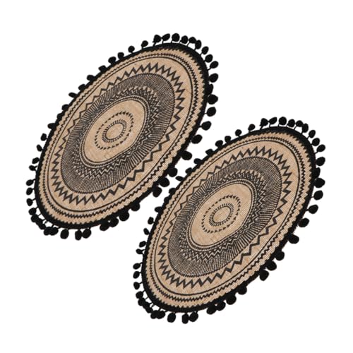Zerodeko 2 Stück Boho Stil Runde Gewebte Tischsets und Untersetzer Hitzebeständig rutschfest Leichte Platzdeckchen zum Schutz und Dekoration von Tisch und Bechern Vielseitig für Zuhause von Zerodeko