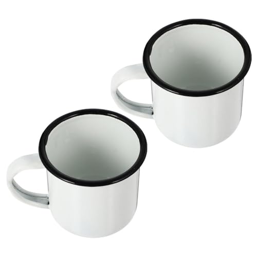 Zerodeko 2 Stück Emaille-Camping-Kaffeebecher Emaille-Wasserbecher Mini-Metallbecher Mit Henkel Kleiner Emaille-Becher Runder Emaille-Becher Trinkbecher Für Kaffee Tee Picknick Reisen von Zerodeko