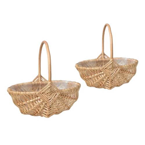 Zerodeko 2 Stück Handgefertigte Geflochtene Rattan blumenkörbe mit Henkel Tragbare Blumenmädchen körbchen für Hochzeit Vielseitig als Geschenk Dekoration und Aufbewahrung Geeignet von Zerodeko