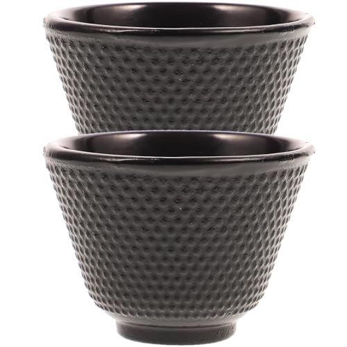 Zerodeko 2 Stück Japanische Teetassen Schwarze Teetassen Aus Gusseisen Chinesische Kung-Fu-Teetasse Emaillierte Innenseite Teegeschirr Blüten-Teetasse Metall-Sake-Tasse von Zerodeko