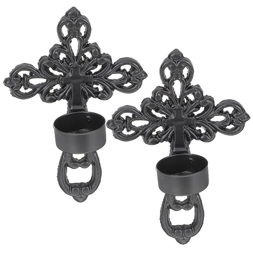 Zerodeko 2 Stück Rustikaler Teilig Wand Kerzenhalter aus Schwarzem Eisen Kreuz Design Dekorativer Wand Kerzenleuchter für Wohnzimmer und Esszimmer Stilvolle Wandmontage Eleganter von Zerodeko