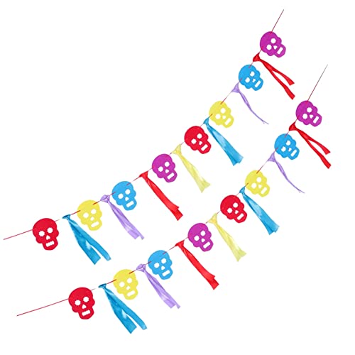 Zerodeko 2 Stück Skull Banner Teiliges Halloween Ghost Festival Dekorationen Leichtes Langlebiges Party Deko für Fenster Wand Garten für Halloween Karneval Geisterhaus von Zerodeko