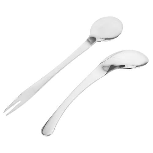 Zerodeko 2 Stück Teiliges Set Abgewinkelte Esslöffel und für Senioren Ergonomisches Besteck für Behinderte und Pflegebedürftige für Zuhause und Reisen von Zerodeko