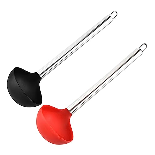 Zerodeko 2 Stück Teiliges Silikon Suppenkellen Hitzebeständige Antihaftbeschichtete Kochlöffel mit Ergonomischem Griff für Beschichtete Töpfe und Servieren Küchenutensilien in Schwarz und von Zerodeko