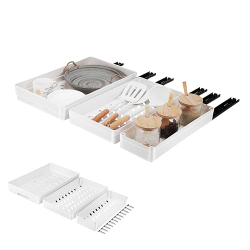Zerodeko 3 Stück Ausziehbarer Küchen Schrank Organizer Teiliges Weiß Stabiles Waschbares Pull Out Regal mit No Drill Montage Vielseitig für Küche Bad Schlafzimmer Leicht Zugängliche von Zerodeko