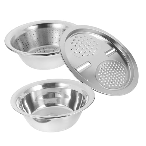 Zerodeko 3 Stück Teiliges Edelstahl Küchenset mit Multifunktionalem Gemüse Obstschneider Abtropfsieb Ergonomisch Langlebig Schnelles Entwässern für Möhrensalat und Kartoffeln von Zerodeko