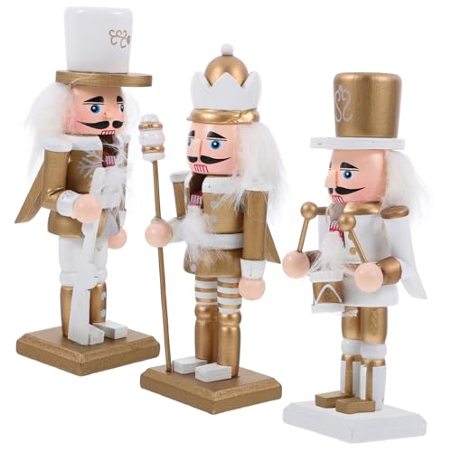 Zerodeko 3 Stück Teiliges Nutcracker Soldaten aus Holz Goldene Weihnachtsdekoration Traditionelle Figuren für Schreibtisch Vielseitige Festliche Sammlung Handgefertigte Weihnachtsfiguren von Zerodeko