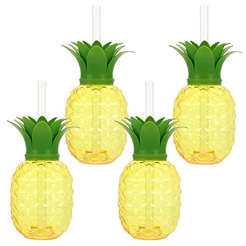 Zerodeko 4 Sätze Kunststoff Trinkbecher mit Strohhalm Deckel Ananas Milchbecher Wiederverwendbar Tumbler Wasserbecher Kaffeebecher Saft Kaffee Tasse Smoothie Becher Bubble Tea Cup von Zerodeko