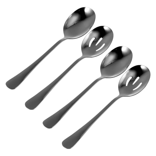 Zerodeko 4 Stück Edelstahl Teiliges Besteck mit Servierlöffel Schöpflöffel und Sieb Kelle Rostfrei Spülmaschinenfest Hygienisch für Buffet Restaurant und Familienfeiern Schwarz von Zerodeko