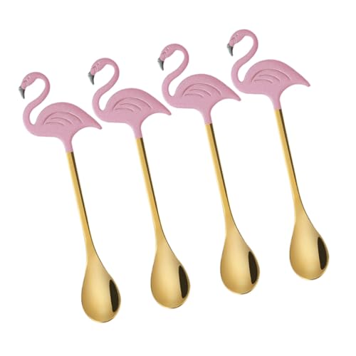Zerodeko 4 Stück Flamingo Kaffeelöffel Edelstahl Vielseitige Dessertlöffel für Eis Pudding Cocktails Kompakt Langlebig Kreatives Design für Kaffee Tee Milchgetränke Praktische Rührlöffel von Zerodeko