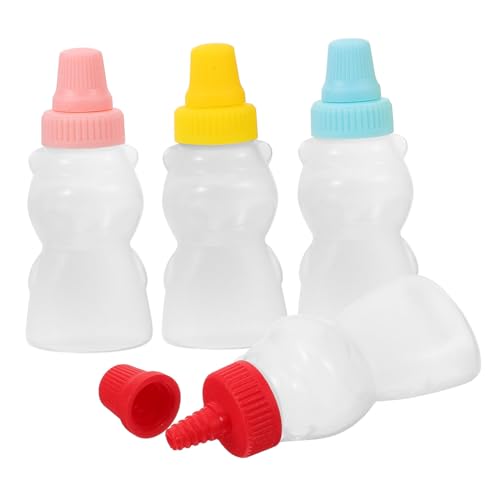 Zerodeko 4 Stück Mini Bear Sauce Bottles Tragbare Kleine Soßenbehälter aus PE Bunte Deckel für Einfache Identifikation Kompakt und Nachfüllbar für Essig Sojasauce und von Zerodeko