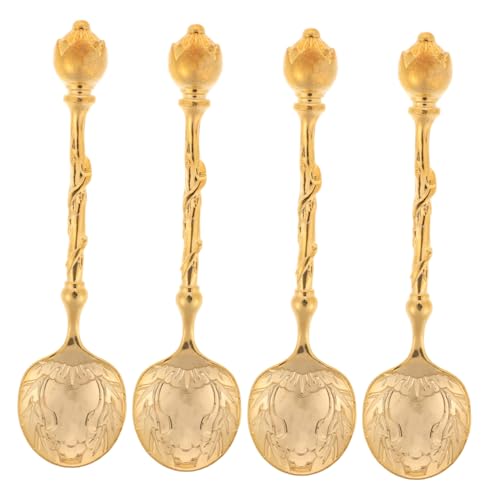 Zerodeko 4 Stück Teiliges Eleganter Kaffeelöffel mit Geschnitztem Griff Vielseitige Rührlöffel für Kaffee Desserts und Eis Komfortabel und Langlebig für Haushalt und Gastronomie von Zerodeko