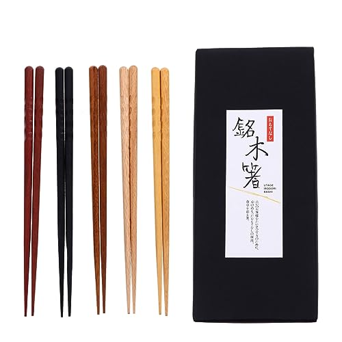 Zerodeko 5 Paare Wiederverwendbare Rutschfeste Holzstäbchen im Japanischen Stil für Sushi und Asiatische Gerichte Hochwertige Essstäbchen für Zuhause und Gastronomie von Zerodeko