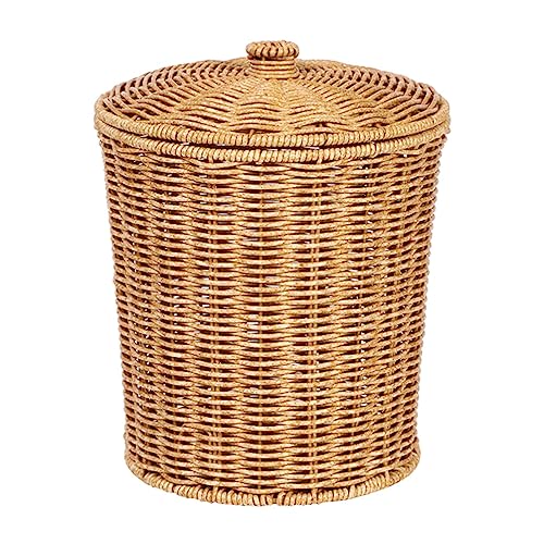 Zerodeko Abfallkorb Aus Rattan Mit Deckel Mülleimer Aus Korbgeflecht Runder Mülleimer Gewebter Aufbewahrungskorb Wäschebehälter Für Schlafzimmer Wohnzimmer Und Badezimmerkorb von Zerodeko