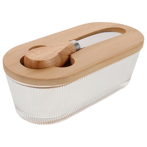 Zerodeko Butterbehälter aus Glas mit Holzdeckel, luftdicht verschließbares Käse-Serviertablett mit Cuttermesser für die Aufbewahrung auf der Arbeitsplatte und im Kühlschrank Zerodeko Butterbehälter aus Glas mit Holzdeckel, luftdicht verschließbares Käse-Serviertablett mit Cuttermesser für die Aufbewahrung auf der Arbeitsplatte und im Kühlschrank von Zerodeko
