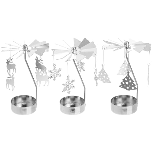 Zerodeko Drehbarer Kerzenhalter, Weihnachtsbaum, Schneeflocke, Rentier, Metall, drehbar, Windmühle, Kerzenständer, Karussell, Kerze, Teelichthalter für Weihnachten, Zuhause, Tischdekoration, 3 Stück Zerodeko Drehbarer Kerzenhalter, Weihnachtsbaum, Schneeflocke, Rentier, Metall, drehbar, Windmühle, Kerzenständer, Karussell, Kerze, Teelichthalter für Weihnachten, Zuhause, Tischdekoration, 3 Stück von Zerodeko