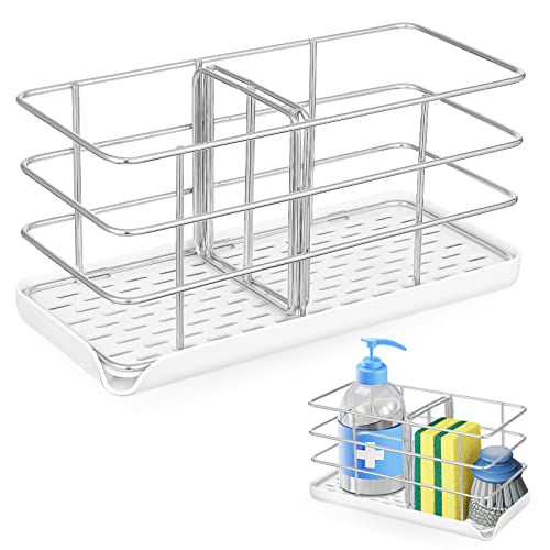 Zerodeko Edelstahl Schwammhalter Mit Ablage Für Spülbecken Organizer Mit Bodenschale Und Aktiver Panel Für Küchenspülen-organizer von Zerodeko
